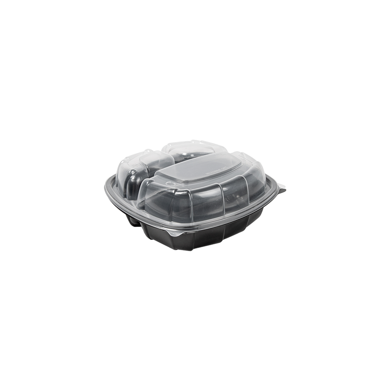 RÉCIPIENTS AVEC COUVERCLE CHARNIÈRE 3 COMPARTIMENTS MICRO-ONDABLES 1130 ML 22,9x23,3x8,2 CM NOIR PP (100 UNITÉ)