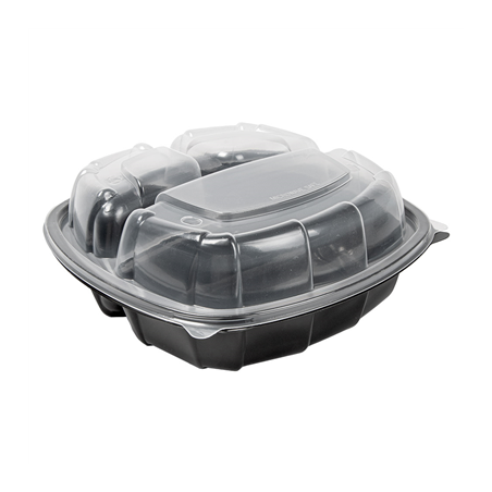 Image RÉCIPIENTS AVEC COUVERCLE CHARNIÈRE 3 COMPARTIMENTS MICRO-ONDABLES 1130 ML 22,9x23,3x8,2 CM NOIR PP (100 UNITÉ) #1