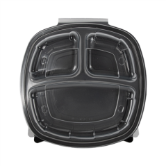 Image RÉCIPIENTS AVEC COUVERCLE CHARNIÈRE 3 COMPARTIMENTS MICRO-ONDABLES 1130 ML 22,9x23,3x8,2 CM NOIR PP (100 UNITÉ) #3