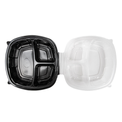 Image RÉCIPIENTS AVEC COUVERCLE CHARNIÈRE 3 COMPARTIMENTS MICRO-ONDABLES 1130 ML 22,9x23,3x8,2 CM NOIR PP (100 UNITÉ) #4