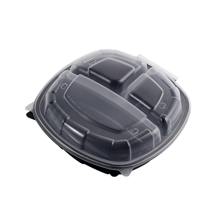 Image RÉCIPIENTS AVEC COUVERCLE CHARNIÈRE 3 COMPARTIMENTS MICRO-ONDABLES 1350 ML 24,9x25,8x7,2 CM NOIR PP (100 UNITÉ) #1