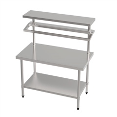 Image TABLE DE PRÉPARATION 2 NIVEAUX + 2 ÉTAGÈRES 'ARROW'  120x70x150 CM ARGENTE ACIER (1 UNITÉ) #1