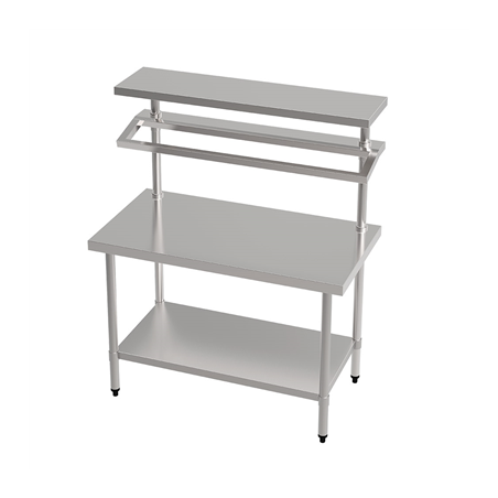 Image TABLE DE PRÉPARATION 2 NIVEAUX + 2 ÉTAGÈRES 'ARROW'  120x70x150 CM ARGENTE ACIER (1 UNITÉ) #1