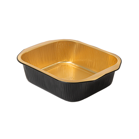 Image RÉCIPIENTS LAQUÉS 497 ML 15,7x12,4x4 CM NOIR/OR ALUMINIUM (50 UNITÉ) #1