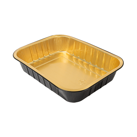 Image RÉCIPIENTS LAQUÉS 1530 ML 23,6x18,5x4,9 CM NOIR/OR ALUMINIUM (50 UNITÉ) #1