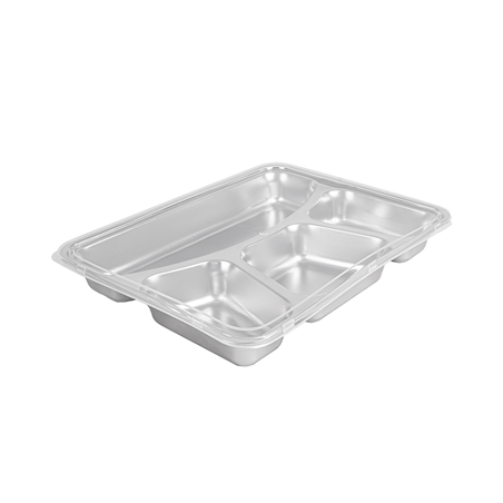 Image PLATEAU AVEC 4 COMPARTIMENTS + COUVERCLE 'ARTINOX'  28x22x4 CM ARGENTE INOX (6 UNITÉ) #1