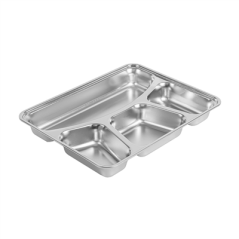 PLATEAU AVEC 4 COMPARTIMENTS + COUVERCLE 'ARTINOX' 28x22x4 CM ARGENTE INOX (6 UNITÉ)