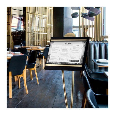 PORTE MENUS DIN-A3 AVEC PIED INCORPORÉ  46x38x135 CM NOIR/OR LAITON (1 UNITÉ)