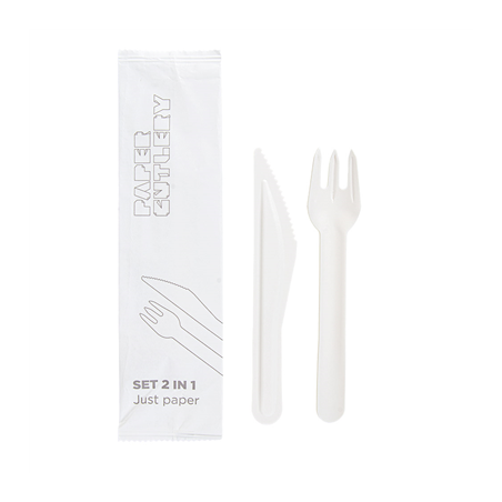 Image SET 2/1 FOURCHETTE, COUTEAU 'PAPER CUTLERY'  15,8 CM BLANC PAPIER (100 UNITÉ) #1