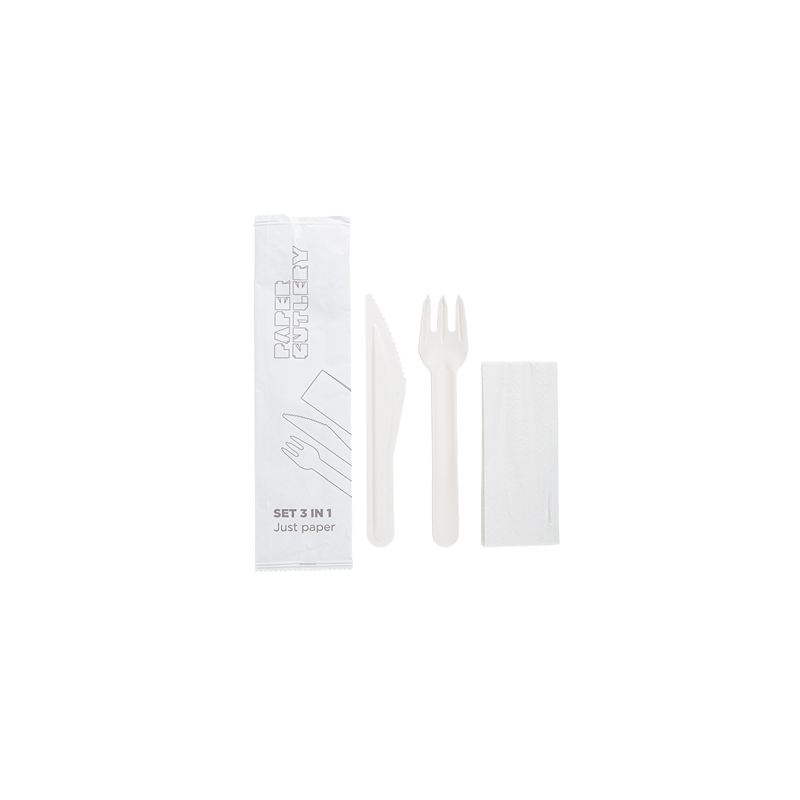 SET 3/1 FOURCHETTE, COUTEAU, SERVIETTE 'PAPER CUTLERY' 15,8 CM BLANC PAPIER (100 UNITÉ) SET 3/1 FOURCHETTE, COUTEAU, SERVIETTE 'PAPER CUTLERY' 15,8 CM BLANC PAPIER (100 UNITÉ)
