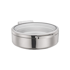 Image CHAFING DISH ROND AVEC FENÊTRE 6 L Ø 53,5x44x16,5 CM ARGENTE INOX + CRISTAL (1 UNITÉ) #1
