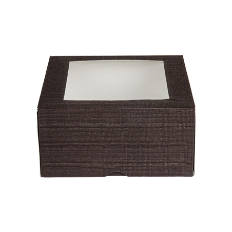 BOÎTES PATISSERIES AVEC FENÊTRE 'THEPACK' 250 G/M2 + OPP 16x16x8 CM CHOCOLAT CARTON ONDULÉ NANO-MICRO (200 UNITÉ)