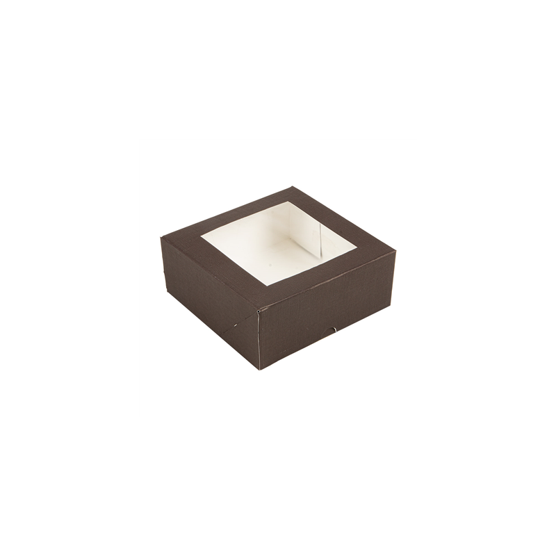 BOÎTES PATISSERIES AVEC FENÊTRE 'THEPACK' 250 G/M2 + OPP 18x18x7,5 CM CHOCOLAT CARTON ONDULÉ NANO-MICRO (200 UNITÉ)