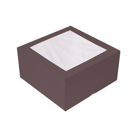 Image BOÎTES PÂTISSERIES AVEC FENÊTRE 'THEPACK' 250 G/M2 + OPP 24x24x12 CM CHOCOLAT CARTON ONDULÉ NANO-MICRO (100 UNITÉ) #1