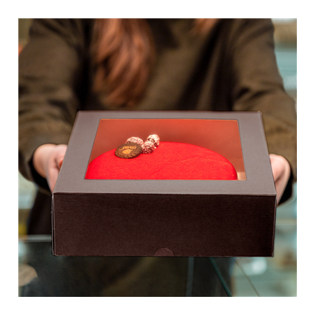 BOÎTES PÂTISSERIES AVEC FENÊTRE 'THEPACK' 250 G/M2 + OPP 24x24x12 CM CHOCOLAT CARTON ONDULÉ NANO-MICRO (100 UNITÉ)
