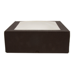 BOÎTES PÂTISSERIES AVEC FENÊTRE 'THEPACK' 250 G/M2 + OPP 28x28x10 CM CHOCOLAT CARTON ONDULÉ NANO-MICRO (100 UNITÉ)
