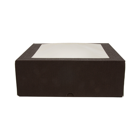 BOÎTES PÂTISSERIES AVEC FENÊTRE 'THEPACK' 250 G/M2 + OPP 28x28x10 CM CHOCOLAT CARTON ONDULÉ NANO-MICRO (100 UNITÉ)