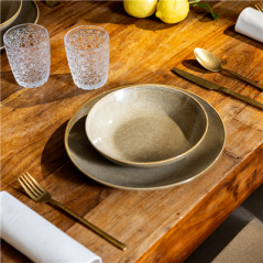 Image ASSIETTES CREUSES 'AKALA' 630 ML Ø20x4,5 CM BEIGE STONEWARE (6 UNITÉ) #6