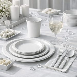 déco table monochrome illustration for Harmonisez votre table monochrome avec de la vaisselle jetable