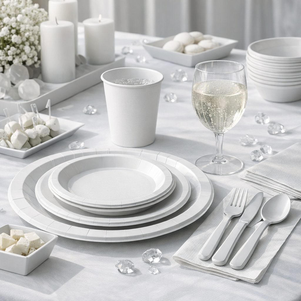 déco table monochrome illustration for Harmonisez votre table monochrome avec de la vaisselle jetable